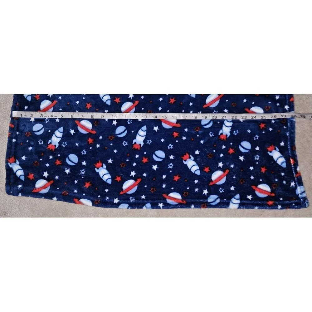 Zak & Zoey Blue Fleece Baby Blanket Rocket Spaceship Star Planet Red White SOFT